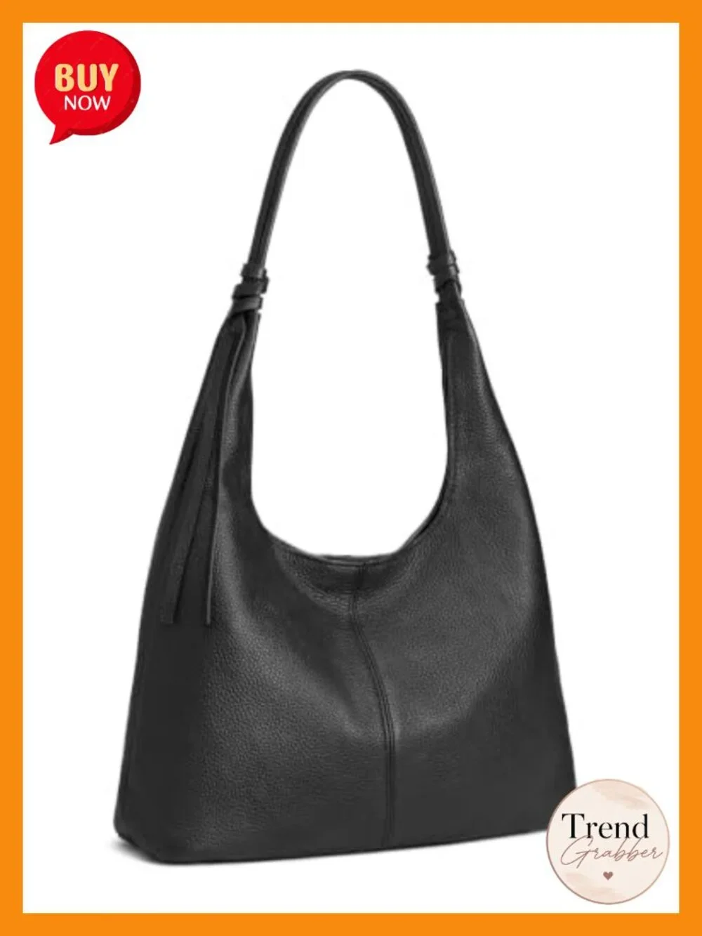 Genuine Leather Slouchy Hobo Shoulder Bag with Tassel